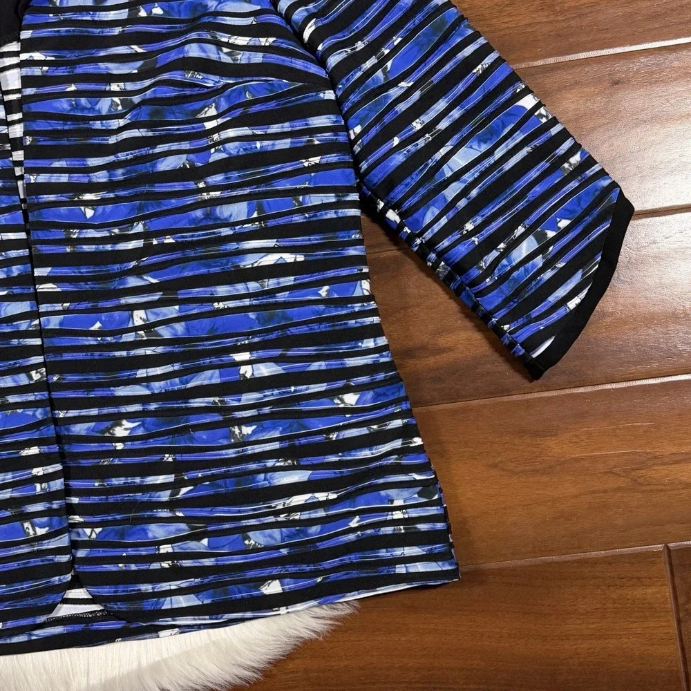 Joseph Ribkoff Women's Size 16 Blue‎ and Black Open Front Cardigan Blazer Jacket